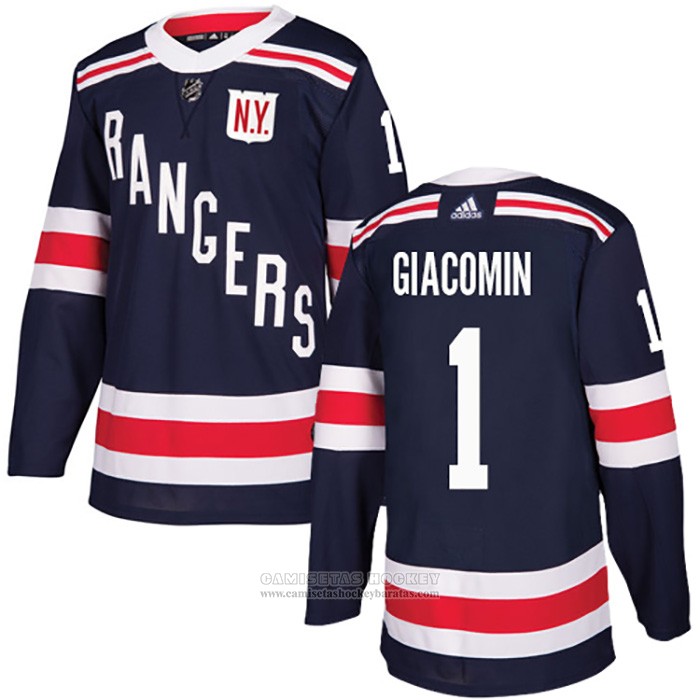 Camiseta Hockey New York Rangers 1 Eddie Giacomin 2018 Winter Classic Azul